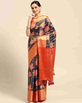 women floral print saree with tassels