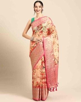 women floral print saree with tassels