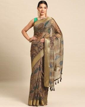 women floral print saree with tassels