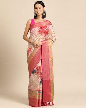 women floral print saree with tassels