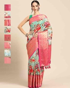 women floral print saree with tassels