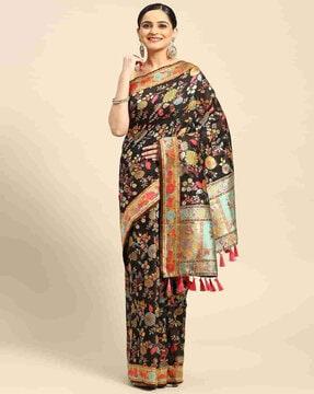 women floral print saree with tassels