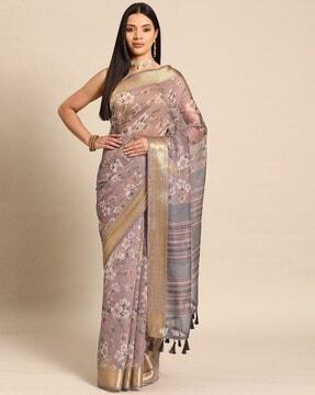 women floral print saree with tassels