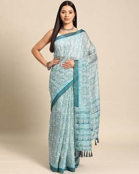 women floral print saree with tassels