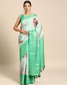 women floral print saree with tassels