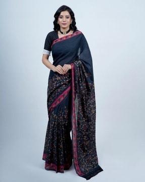 women floral print saree with tassels