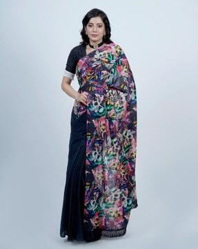 women floral print saree with tassels