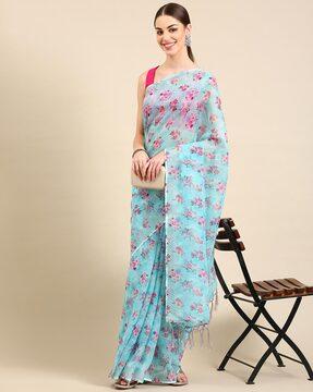 women floral print saree with tassels