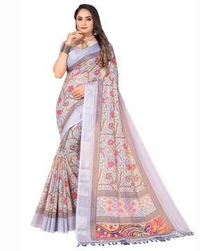 women floral print saree with tassels