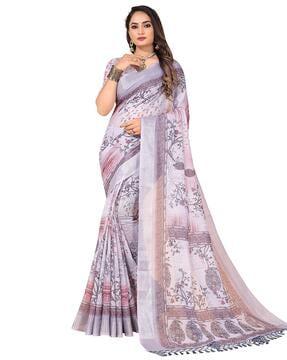 women floral print saree with tassels