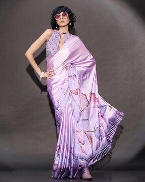 women floral print saree with tassels