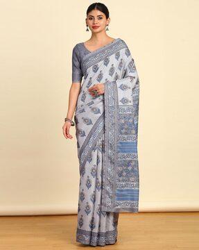 women floral print saree with thick border