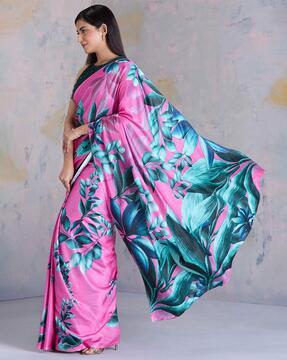 women floral print satin saree