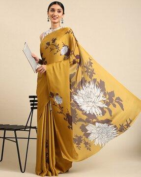 women floral print satin saree