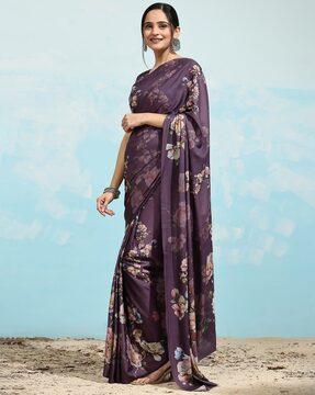 women floral print satin saree