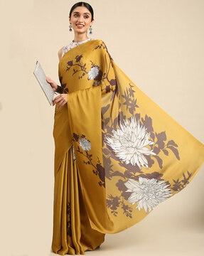 women floral print satin saree