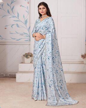 women floral print satin silk saree