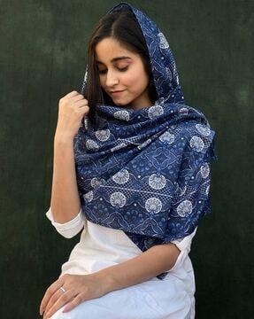 women floral print scarf with contras border