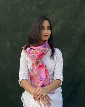 women floral print scarf with contras border