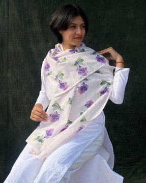 women floral print scarf with contras border