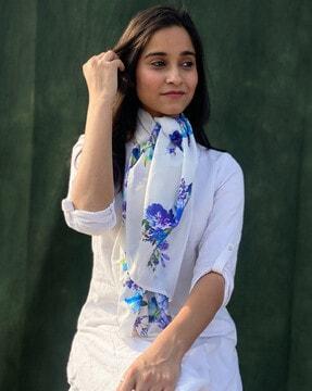 women floral print scarf with contras border