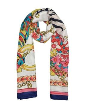 women floral print scarf with contrast border