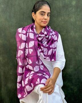 women floral print scarf with folded hem