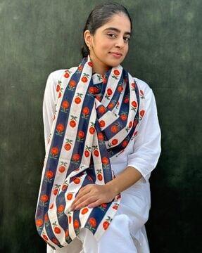 women floral print scarf with folded hem