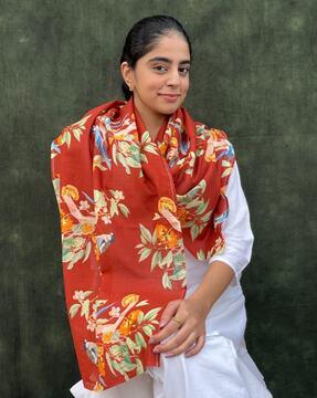 women floral print scarf with tapering border