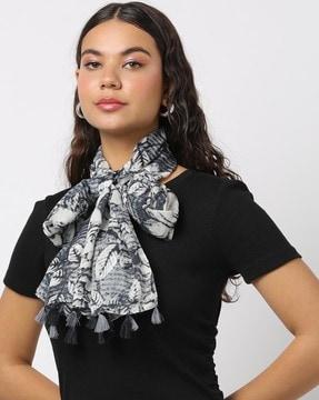 women floral print scarf with tassels