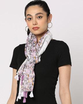 women floral print scarf with tassels