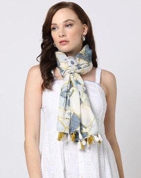 women floral print scarf with tassels