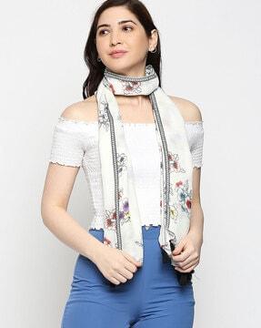 women floral print scarf with tassels