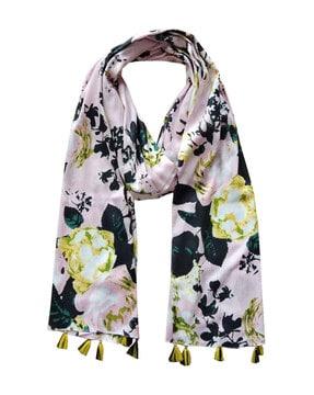 women floral print scarf with tassels