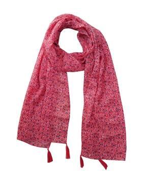 women floral print scarf with tassels