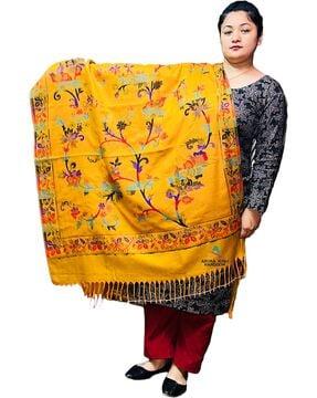 women floral print shawl with tassels