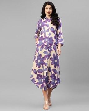 women floral print shirt dress with insert pockets