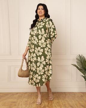 women floral print shirt dress with insert pockets