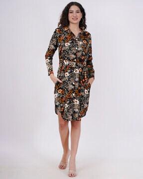 women floral print shirt dress