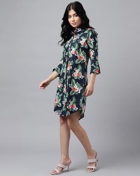 women floral print shirt dress