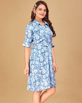 women floral print shirt dress