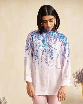 women floral print shirt with full-length sleeves
