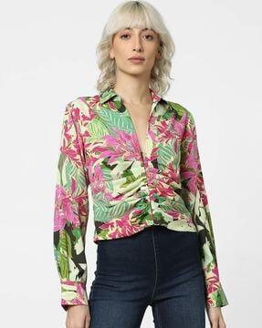 women floral print shirt with spread collar