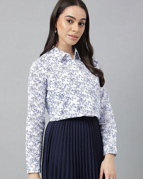 women floral print shirt with spread collar