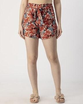 women floral print shorts with elasticated waist
