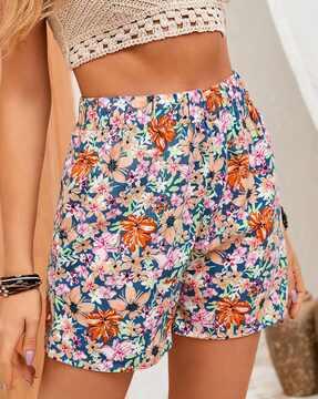 women floral print shorts with insert pockets