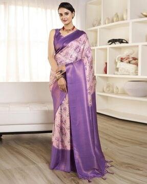 women floral print silk pre-stitched saree