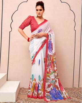 women floral print silk saree with tassels