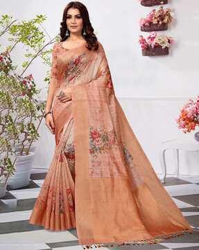 women floral print silk saree