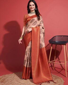 women floral print silk saree